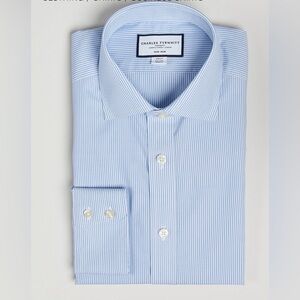 Charles Tyrwhitt Men's Light Blue Pinstripe Dress Shirt